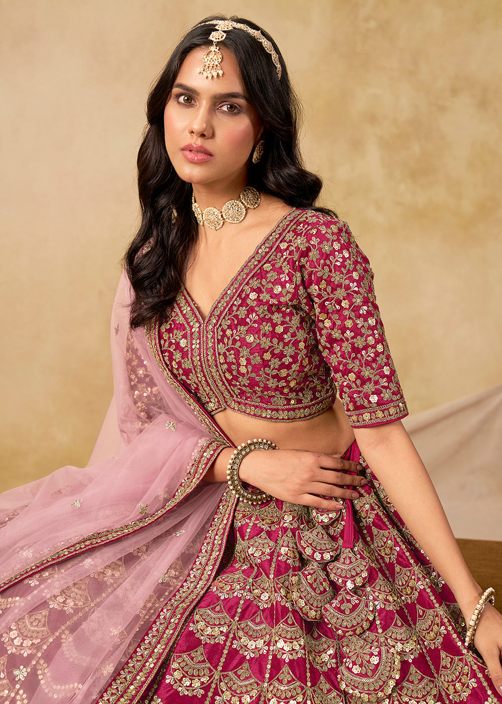 Buy Now Wedding Festive Art Silk Pink Embroidered Lehenga Choli Online in US, UK, Canada, France, Germany, Sweden, Denmark, Ireland & Worldwide at Empress.