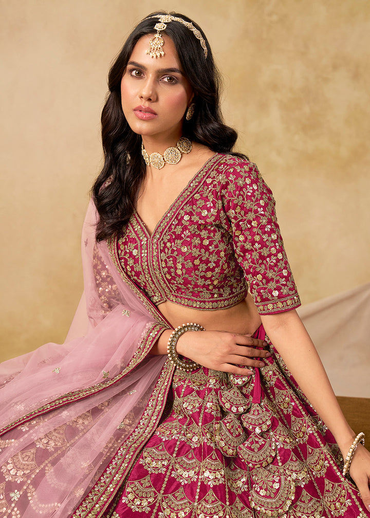 Buy Now Wedding Festive Art Silk Pink Embroidered Lehenga Choli Online in US, UK, Canada, France, Germany, Sweden, Denmark, Ireland & Worldwide at Empress.
