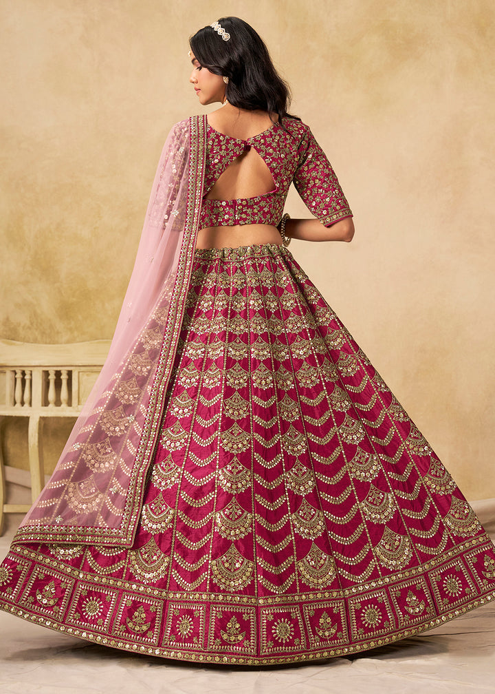 Buy Now Wedding Festive Art Silk Pink Embroidered Lehenga Choli Online in US, UK, Canada, France, Germany, Sweden, Denmark, Ireland & Worldwide at Empress.