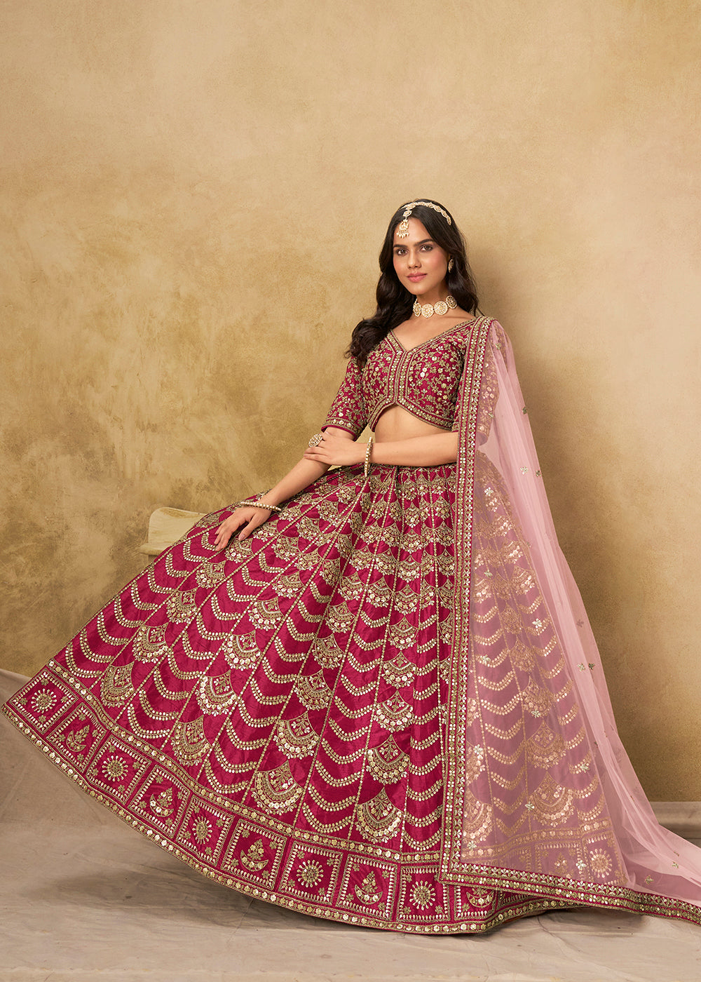 Buy Now Wedding Festive Art Silk Pink Embroidered Lehenga Choli Online in US, UK, Canada, France, Germany, Sweden, Denmark, Ireland & Worldwide at Empress.