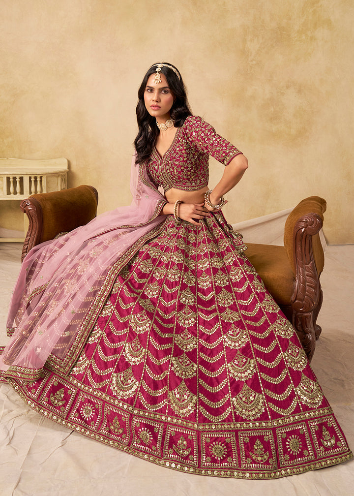 Buy Now Wedding Festive Art Silk Pink Embroidered Lehenga Choli Online in US, UK, Canada, France, Germany, Sweden, Denmark, Ireland & Worldwide at Empress.