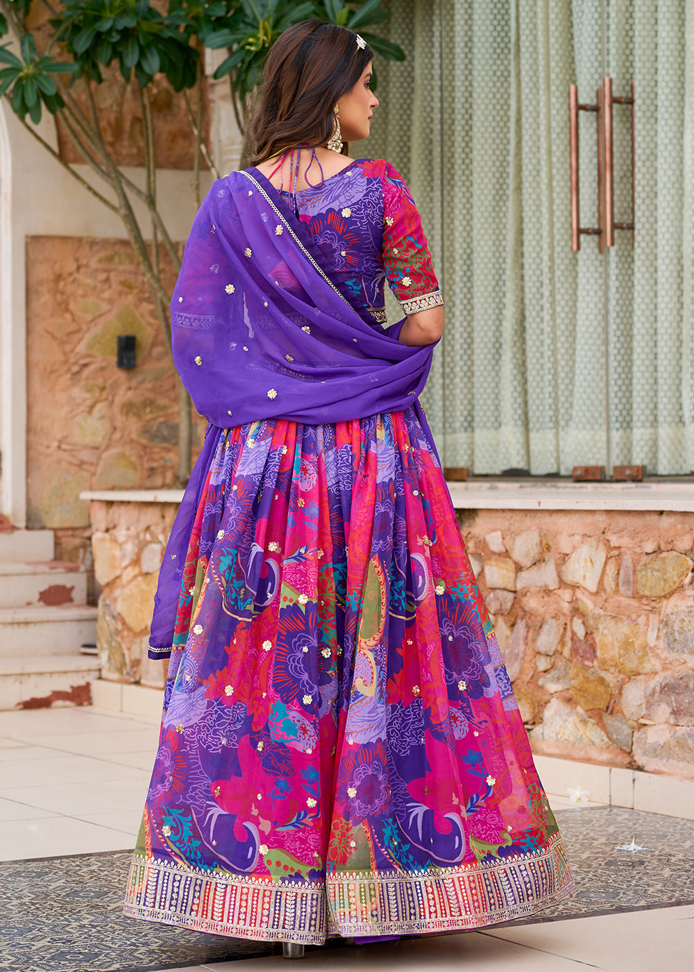 Buy Now Purple Multicolor Printed Embroidered Lehenga Choli Online in US, UK, Canada, France, Germany, Sweden, Greece, Denmark, Spain & Worldwide at Empress.