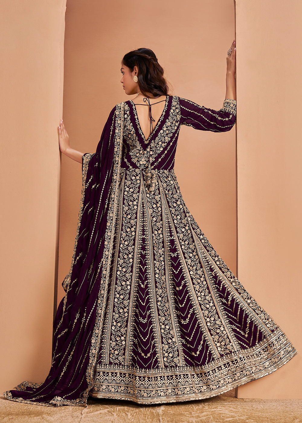 Buy Wedding Anarkali Heavy Embroidered Wine Georgette Anarkali