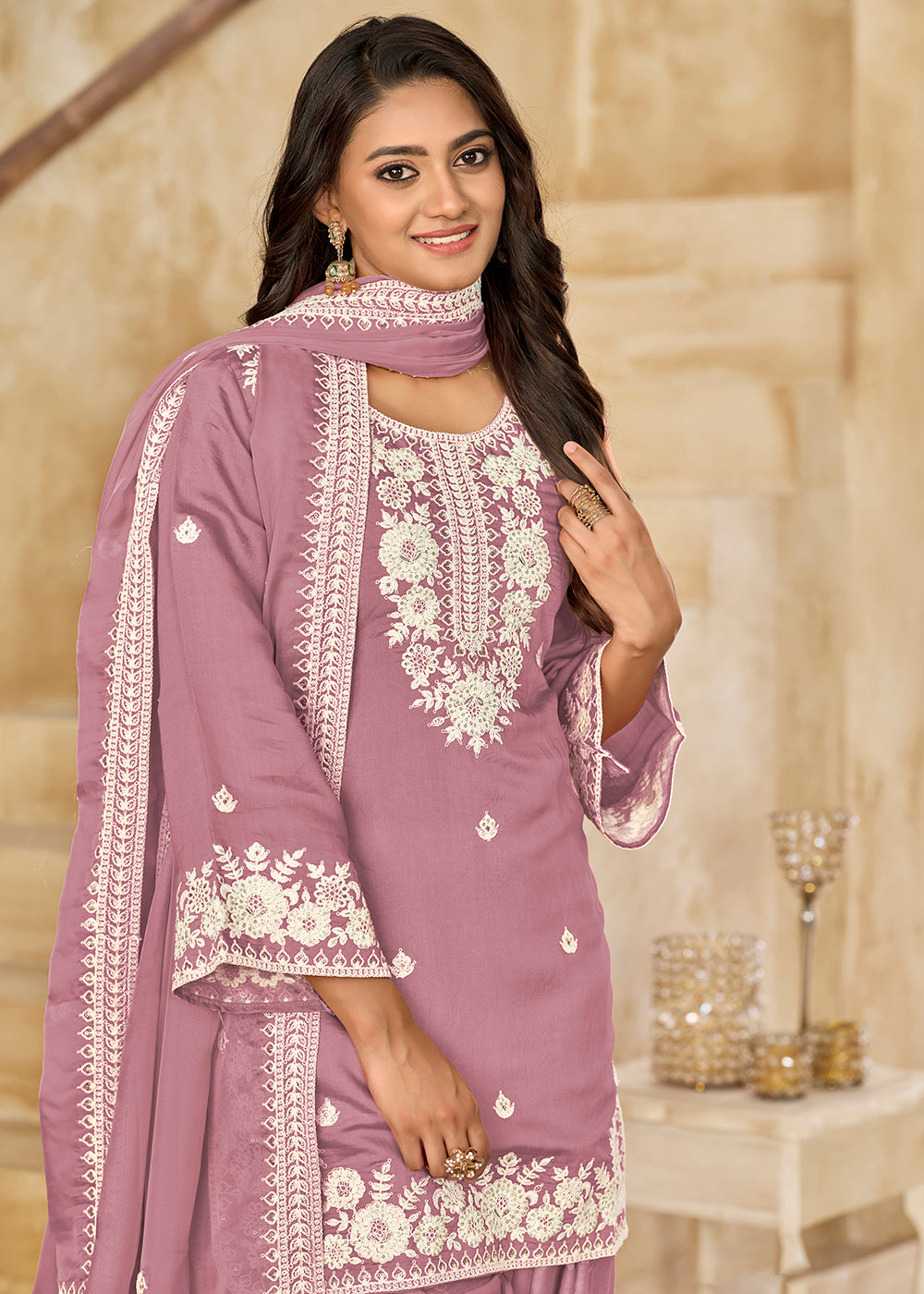 Buy Punjabi Patiala Suit Canada Purple Roman Silk Embroidered