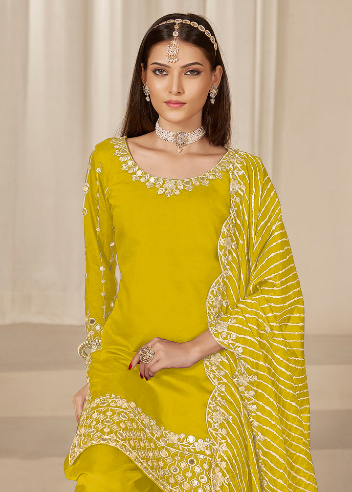 Buy Now Yellow Silk Embroidered Patiala Punjabi Suit Online in USA, UK, Canada, Germany, Italy, France, Denmark, Austria, UAE & Worldwide at Empress Clothing.
