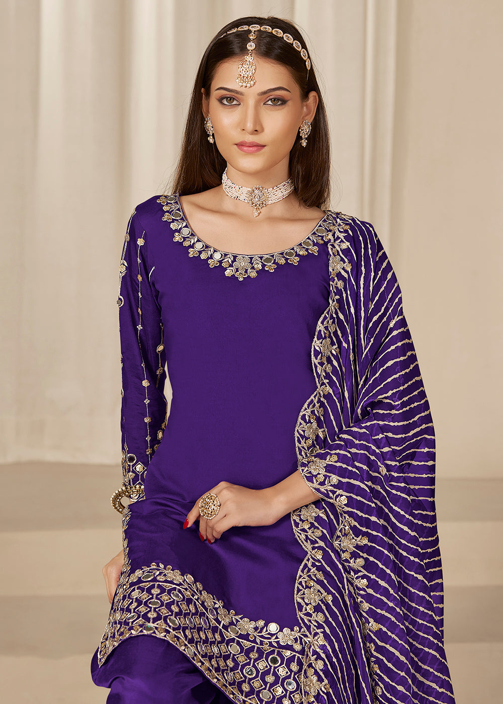 Buy Now Violet Silk Embroidered Patiala Punjabi Suit Online in USA, UK, Canada, Germany, Italy, France, Denmark, Austria, UAE & Worldwide at Empress Clothing.