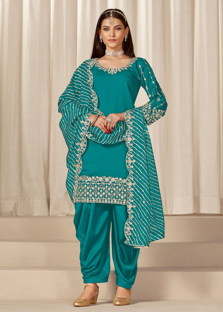 Buy Now Rama Silk Embroidered Patiala Punjabi Suit Online in USA, UK, Canada, Germany, Italy, France, Denmark, Austria, UAE & Worldwide at Empress Clothing.