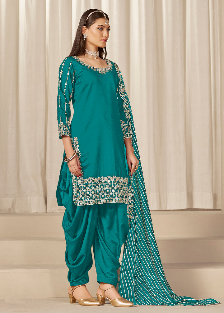 Buy Now Rama Silk Embroidered Patiala Punjabi Suit Online in USA, UK, Canada, Germany, Italy, France, Denmark, Austria, UAE & Worldwide at Empress Clothing.