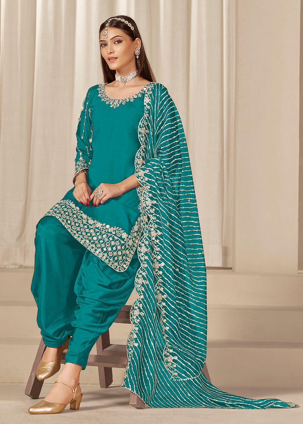 Buy Now Rama Silk Embroidered Patiala Punjabi Suit Online in USA, UK, Canada, Germany, Italy, France, Denmark, Austria, UAE & Worldwide at Empress Clothing.