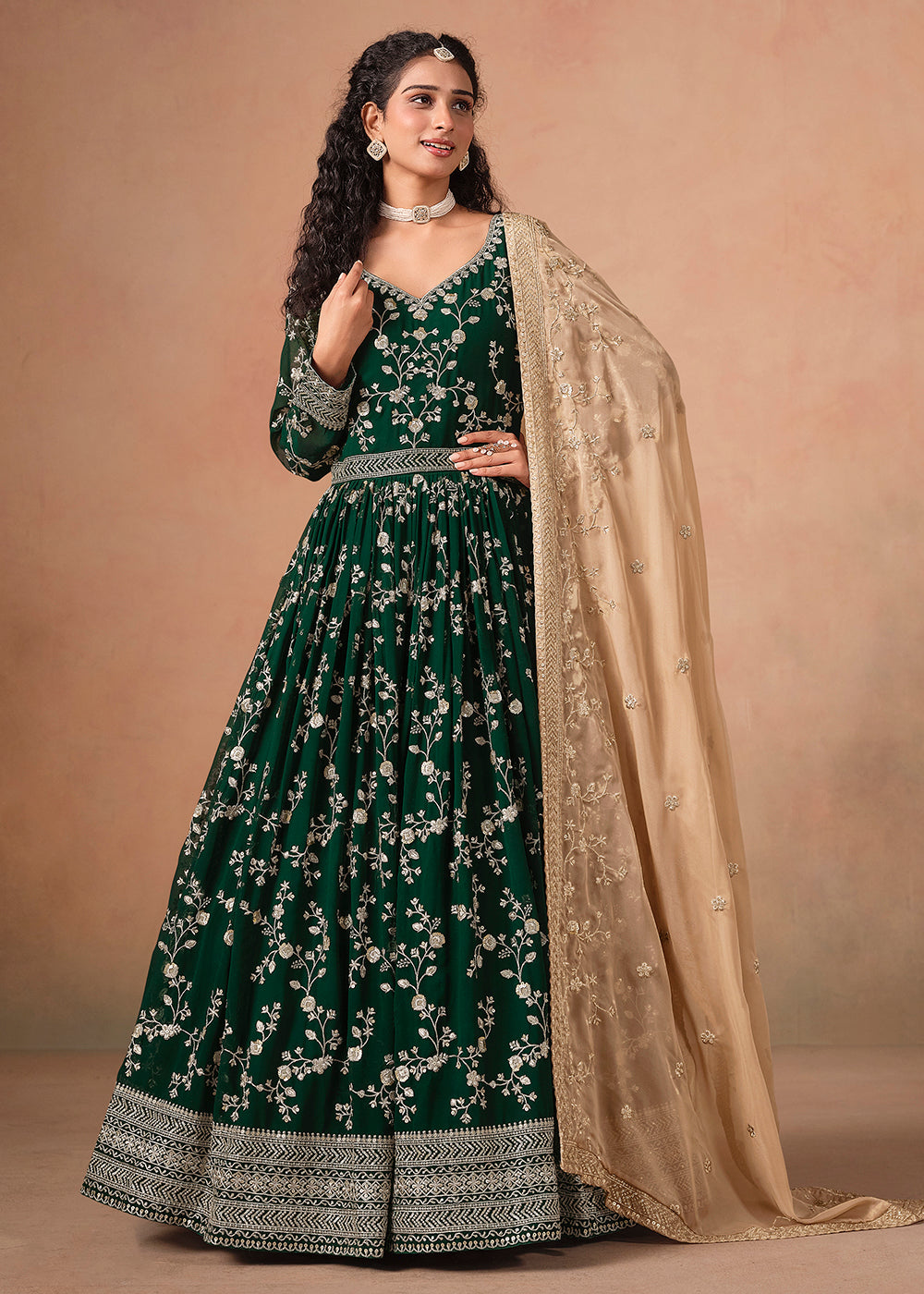 Buy Now Dark Green Embroidered Wedding Anarkali Style Suit Online in USA, UK, Germany, France, Italy, Canada, Australia, UAE & Worldwide at Empress Clothing.