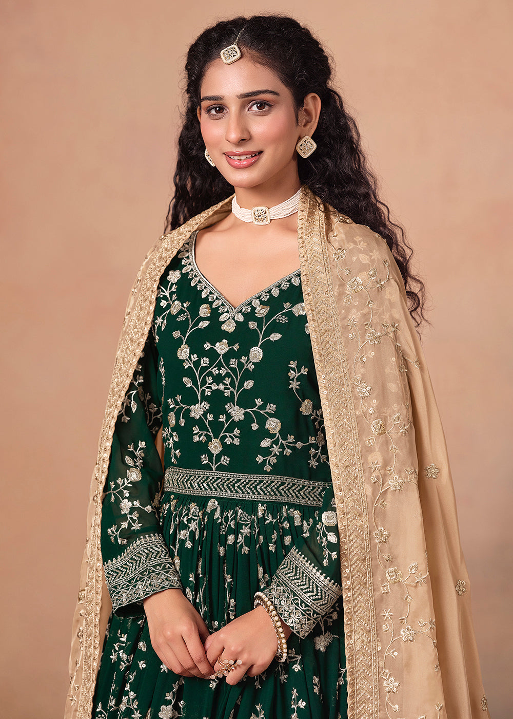 Buy Now Dark Green Embroidered Wedding Anarkali Style Suit Online in USA, UK, Germany, France, Italy, Canada, Australia, UAE & Worldwide at Empress Clothing.