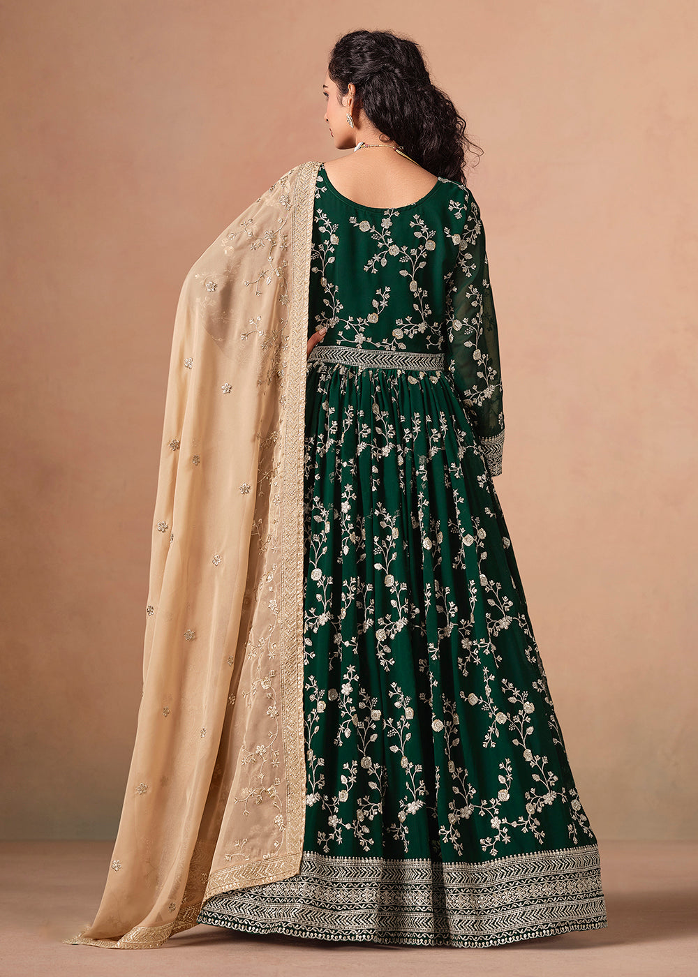 Buy Now Dark Green Embroidered Wedding Anarkali Style Suit Online in USA, UK, Germany, France, Italy, Canada, Australia, UAE & Worldwide at Empress Clothing.