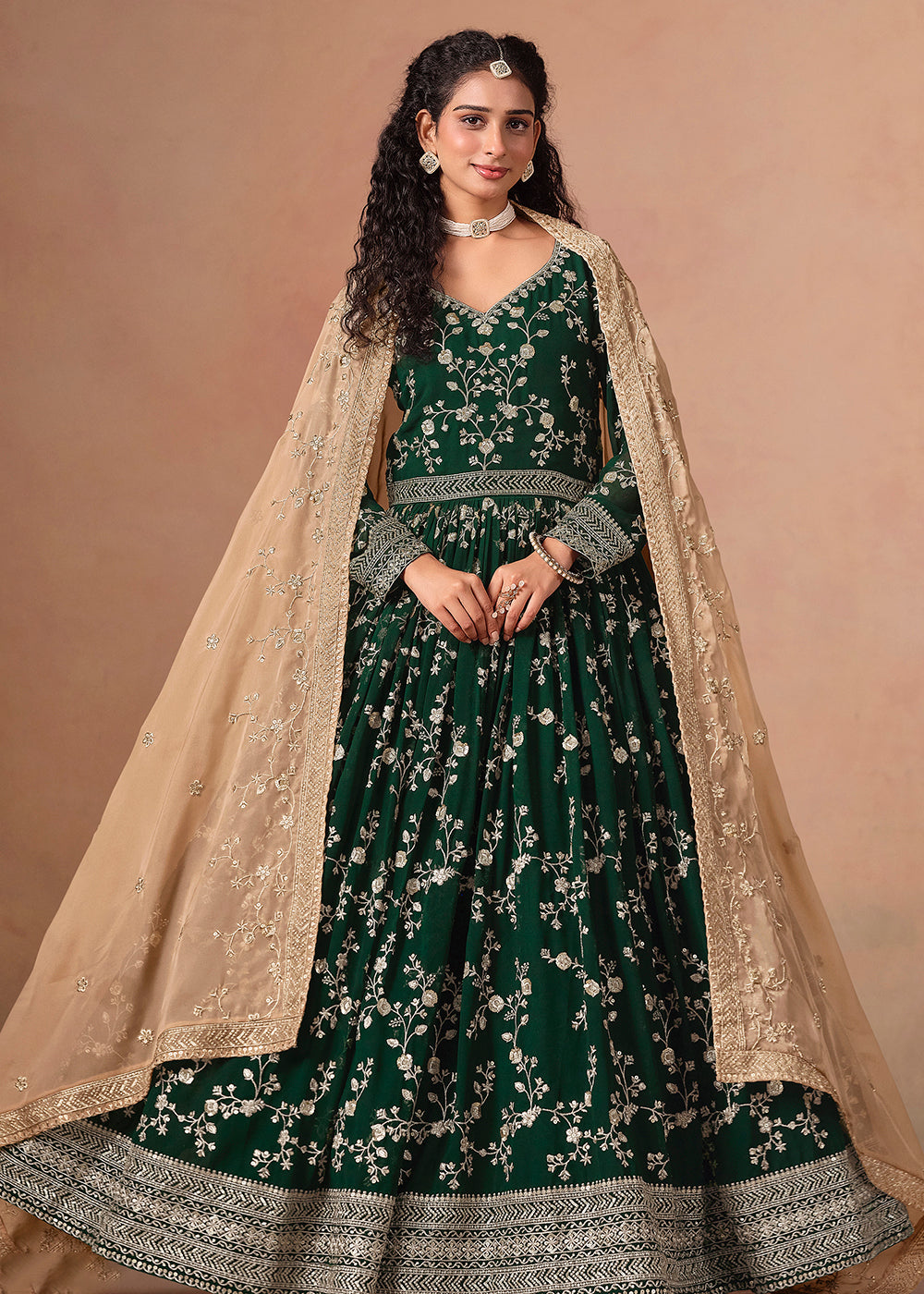 Buy Now Dark Green Embroidered Wedding Anarkali Style Suit Online in USA, UK, Germany, France, Italy, Canada, Australia, UAE & Worldwide at Empress Clothing.