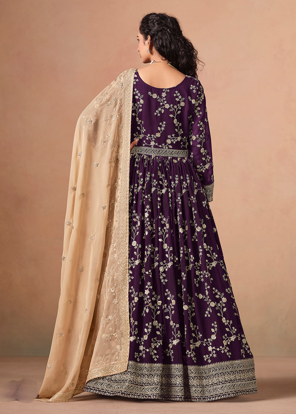 Buy Now Purple Embroidered Wedding Anarkali Style Suit Online in USA, UK, Germany, France, Italy, Canada, Australia, UAE, Austria & Worldwide at Empress.