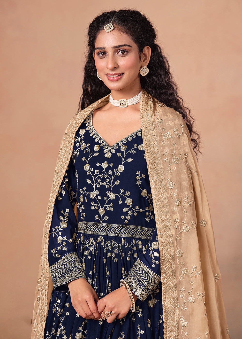 Buy Now Navy Blue Embroidered Wedding Anarkali Style Suit Online in USA, UK, Germany, France, Italy, Canada, Australia, UAE, Austria & Worldwide at Empress.