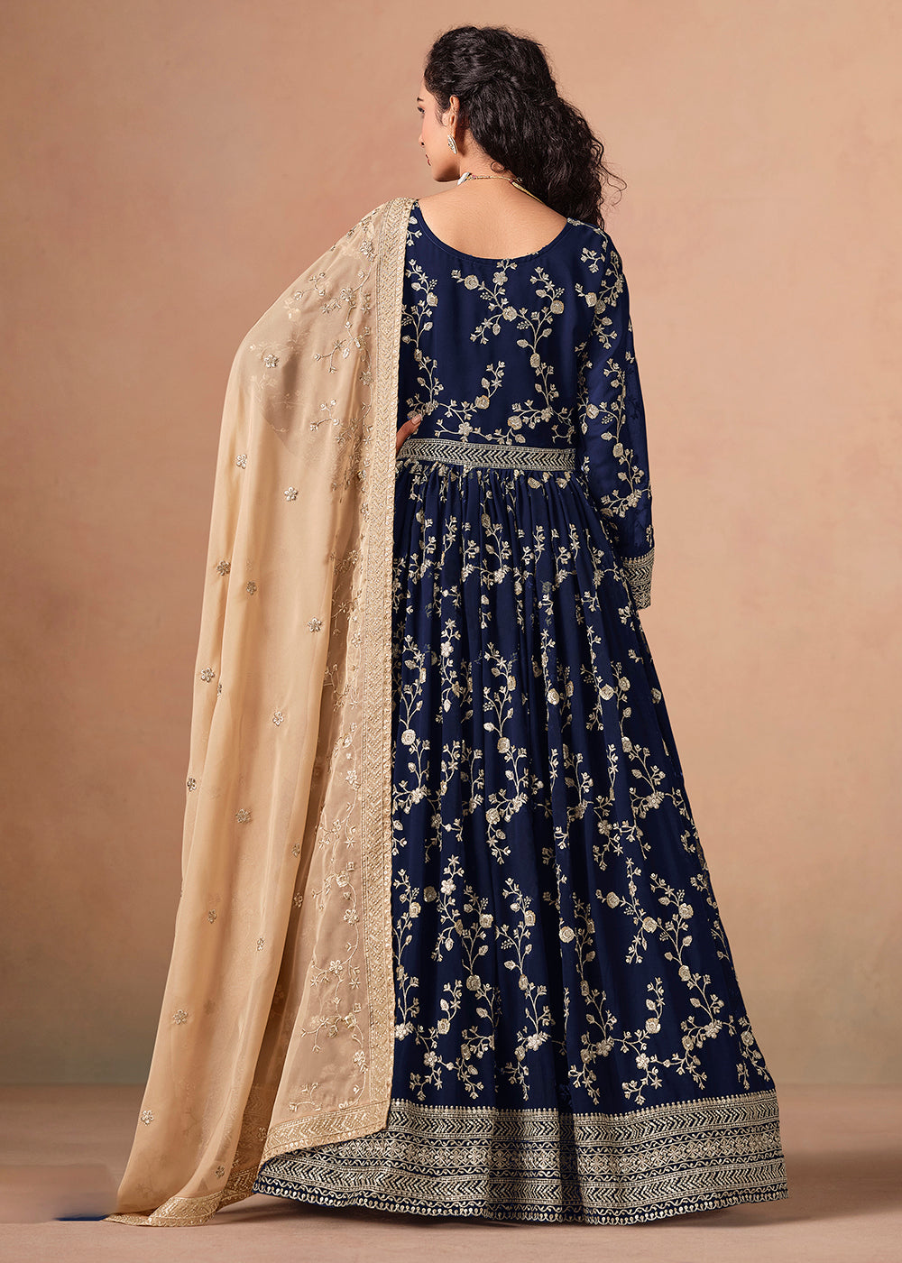 Buy Now Navy Blue Embroidered Wedding Anarkali Style Suit Online in USA, UK, Germany, France, Italy, Canada, Australia, UAE, Austria & Worldwide at Empress.