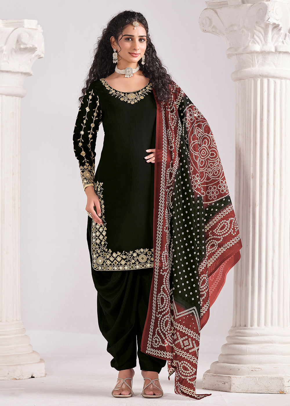 Buy Now Black Chanderi Silk Punjabi Patiala Style Suit Online in USA, UK, Canada, Germany, Italy, France, Denmark, Austria, UAE & Worldwide at Empress Clothing.