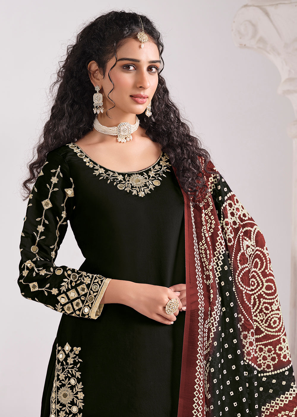 Buy Now Black Chanderi Silk Punjabi Patiala Style Suit Online in USA, UK, Canada, Germany, Italy, France, Denmark, Austria, UAE & Worldwide at Empress Clothing.