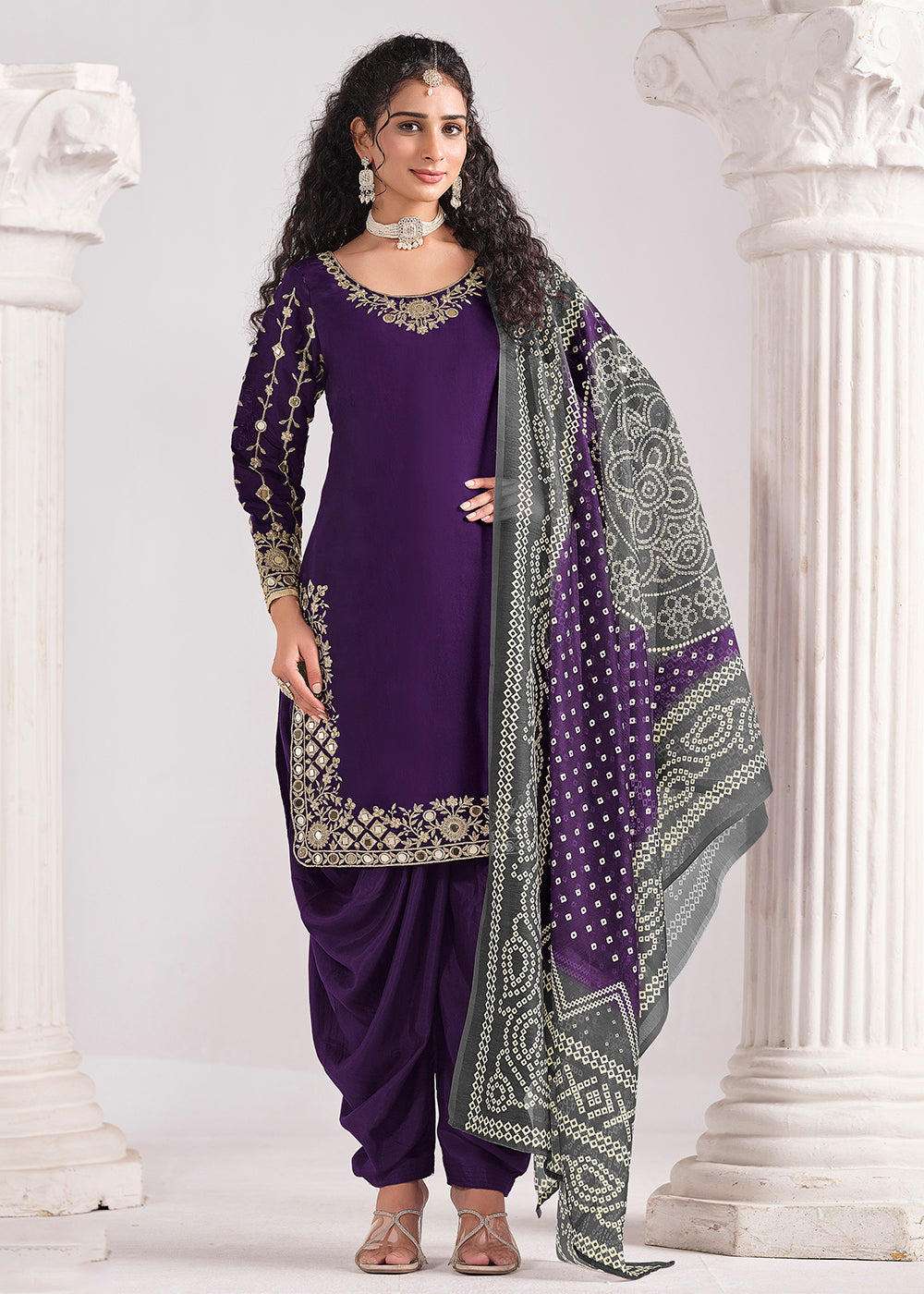 Buy Now Purple Chanderi Silk Punjabi Patiala Style Suit Online in US, UK, Canada, Germany, Italy, France, Denmark, Austria, UAE & Worldwide at Empress Clothing.