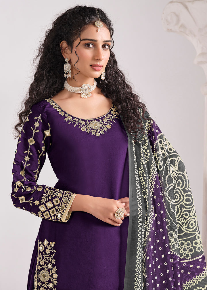 Buy Now Purple Chanderi Silk Punjabi Patiala Style Suit Online in US, UK, Canada, Germany, Italy, France, Denmark, Austria, UAE & Worldwide at Empress Clothing.