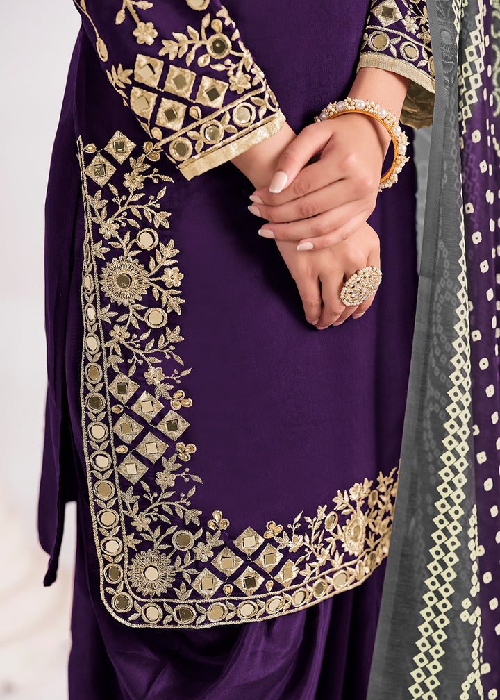 Buy Now Purple Chanderi Silk Punjabi Patiala Style Suit Online in US, UK, Canada, Germany, Italy, France, Denmark, Austria, UAE & Worldwide at Empress Clothing.
