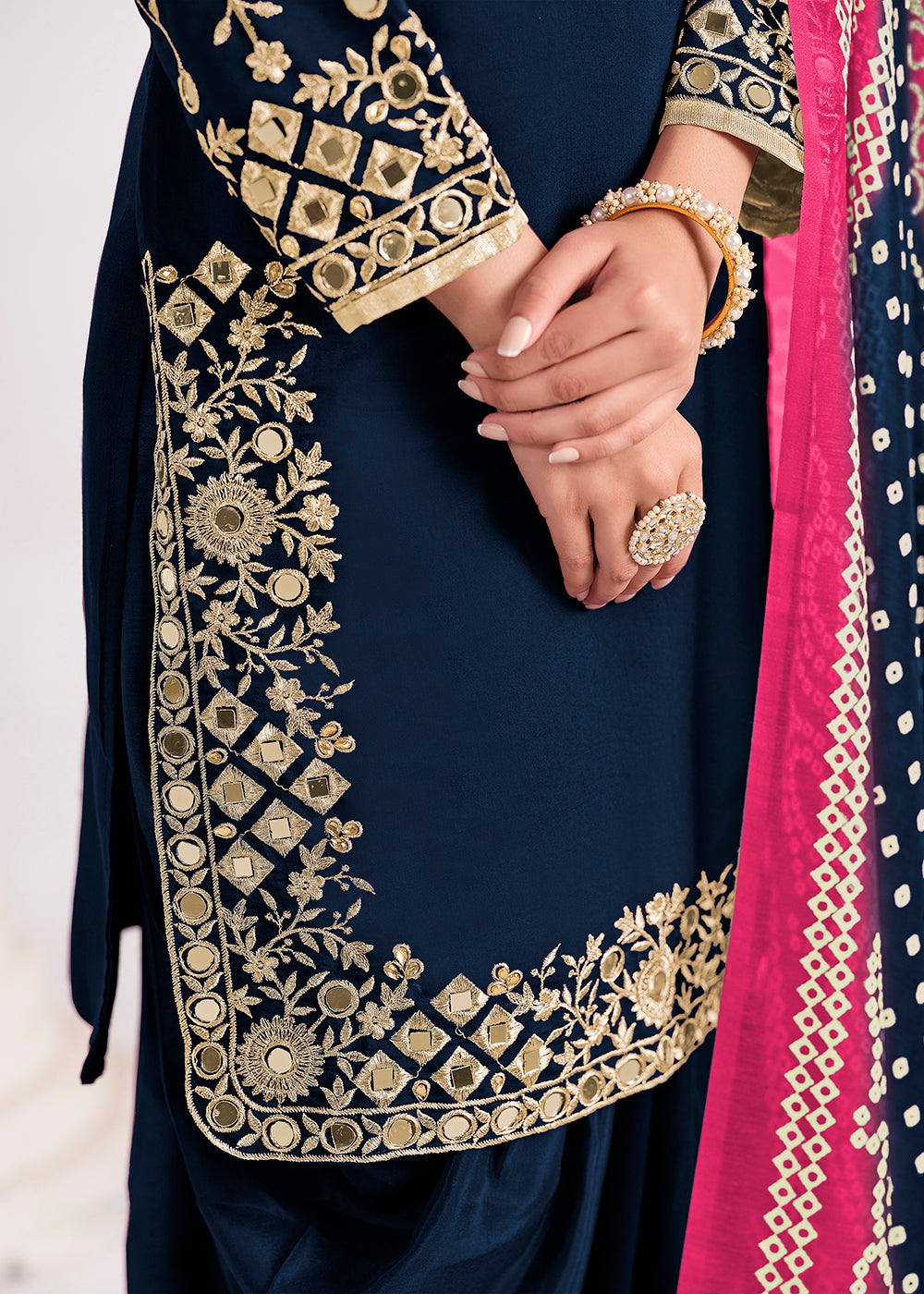 Buy Now Blue Chanderi Silk Punjabi Patiala Style Suit Online in US, UK, Canada, Germany, Italy, France, Denmark, Austria, UAE & Worldwide at Empress Clothing.