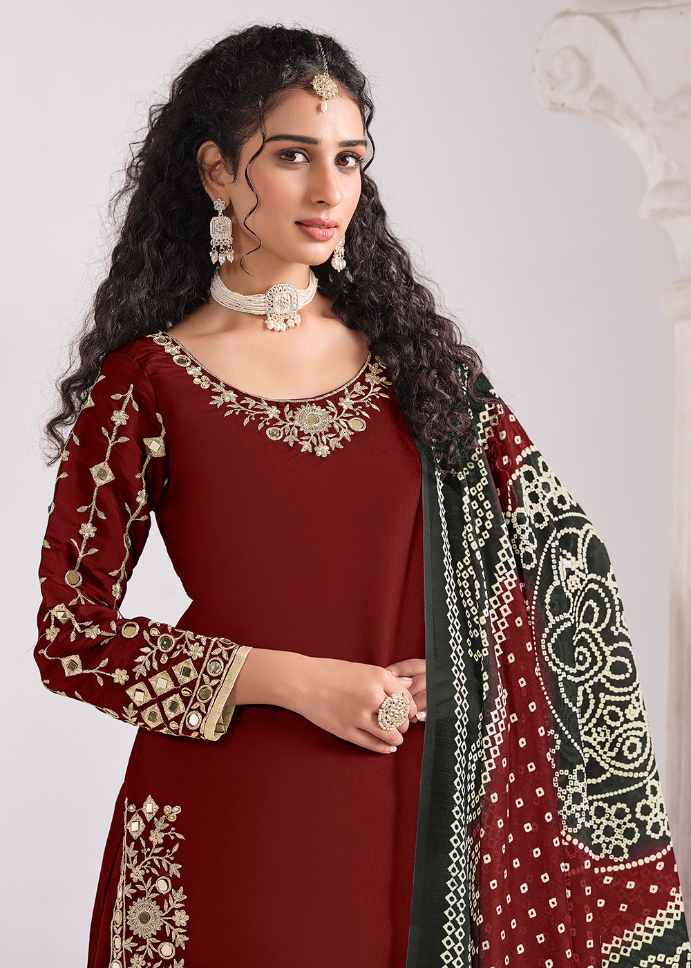 Buy Now Maroon Chanderi Silk Punjabi Patiala Style Suit Online in US, UK, Canada, Germany, Italy, France, Denmark, Austria, UAE & Worldwide at Empress Clothing.