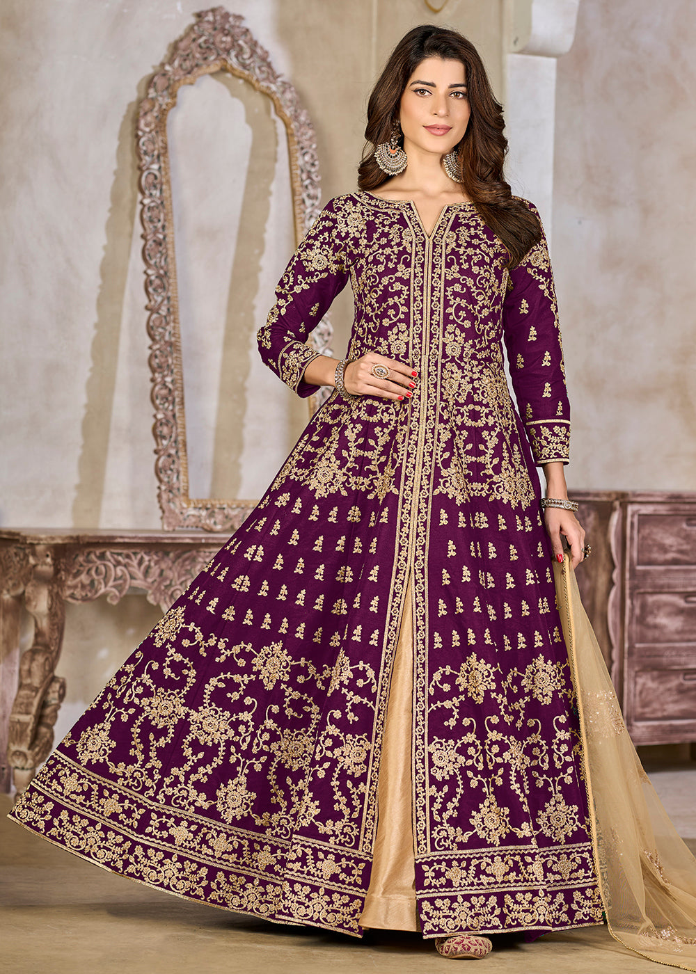 Buy Now Purple Art Silk Lehenga Slit Style Festive Anarkali Suit Online in UK, Germany, France, Italy, Canada, Australia, UAE, Maldives & Worldwide at Empress.