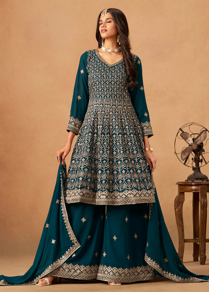 Buy Now Rama Front & Back Embroidered Palazzo Style Suit Online in US, UK, Canada, Germany, Italy, France, Austria, Australia, Denmark & Worldwide at Empress.