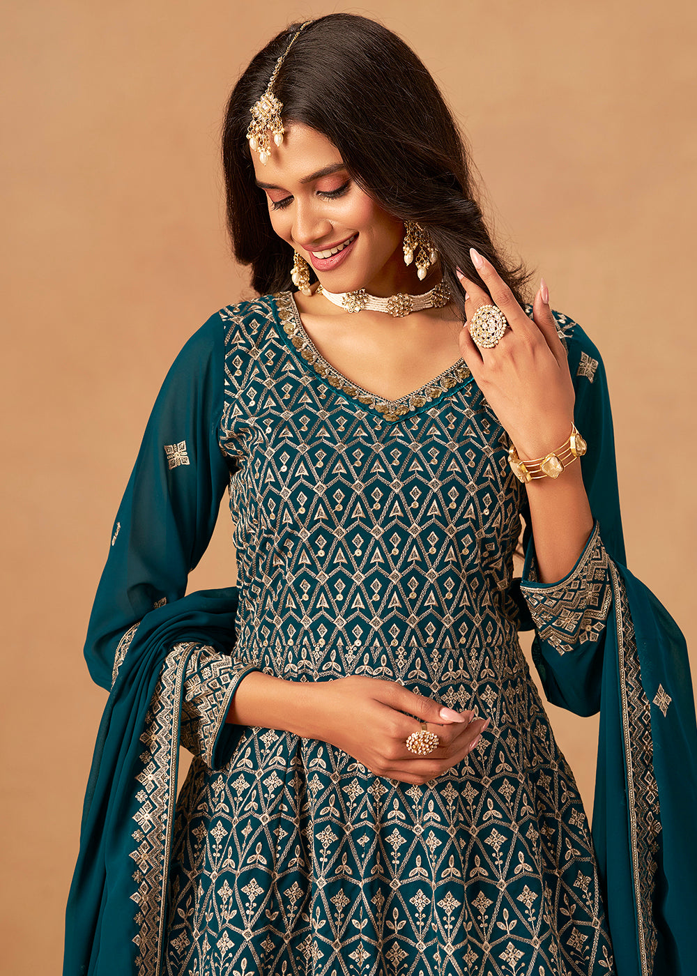 Buy Now Rama Front & Back Embroidered Palazzo Style Suit Online in US, UK, Canada, Germany, Italy, France, Austria, Australia, Denmark & Worldwide at Empress.