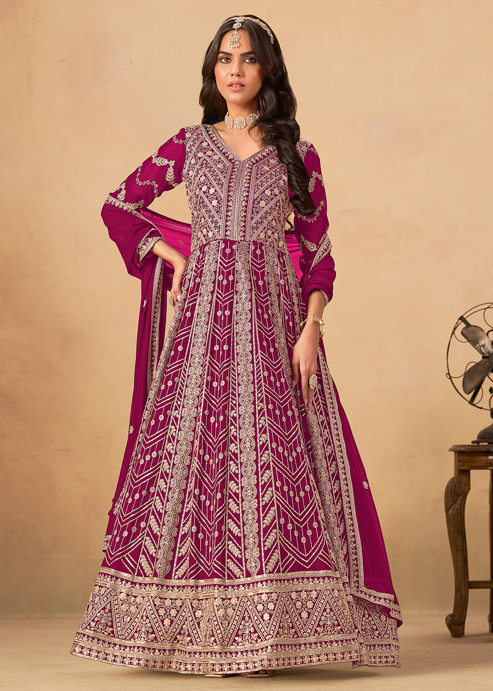 Buy Now Georgette Rani Pink Embroidered Wedding Wear Anarkali Suit Online in USA, UK, Sweden, Denmark, Greece, Germany, Canada, UAE & Worldwide at Empress.