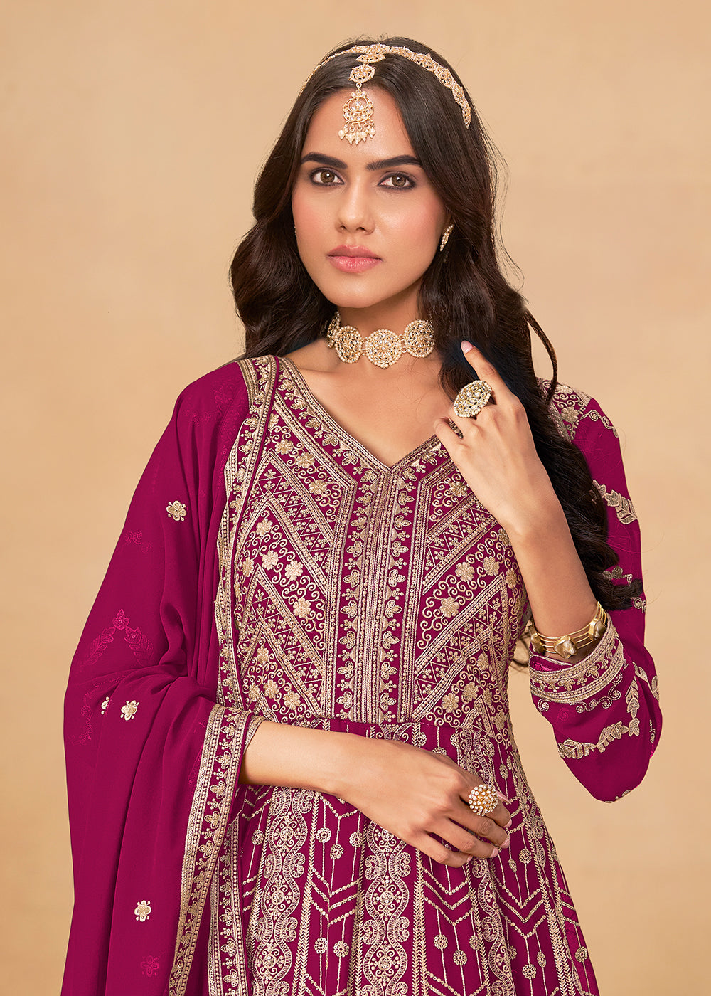 Buy Now Georgette Rani Pink Embroidered Wedding Wear Anarkali Suit Online in USA, UK, Sweden, Denmark, Greece, Germany, Canada, UAE & Worldwide at Empress.