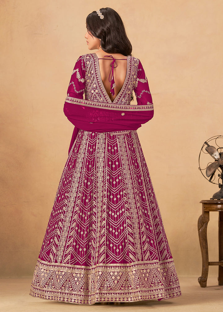 Buy Now Georgette Rani Pink Embroidered Wedding Wear Anarkali Suit Online in USA, UK, Sweden, Denmark, Greece, Germany, Canada, UAE & Worldwide at Empress.