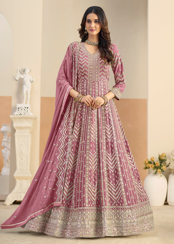 Buy Faux Georgette Pastel Pink Wedding Anarkali Suit Online in US, UK, Sweden, Denmark, Greece, Germany, Canada, Austria, Singapore, UAE & Worldwide at Empress.
