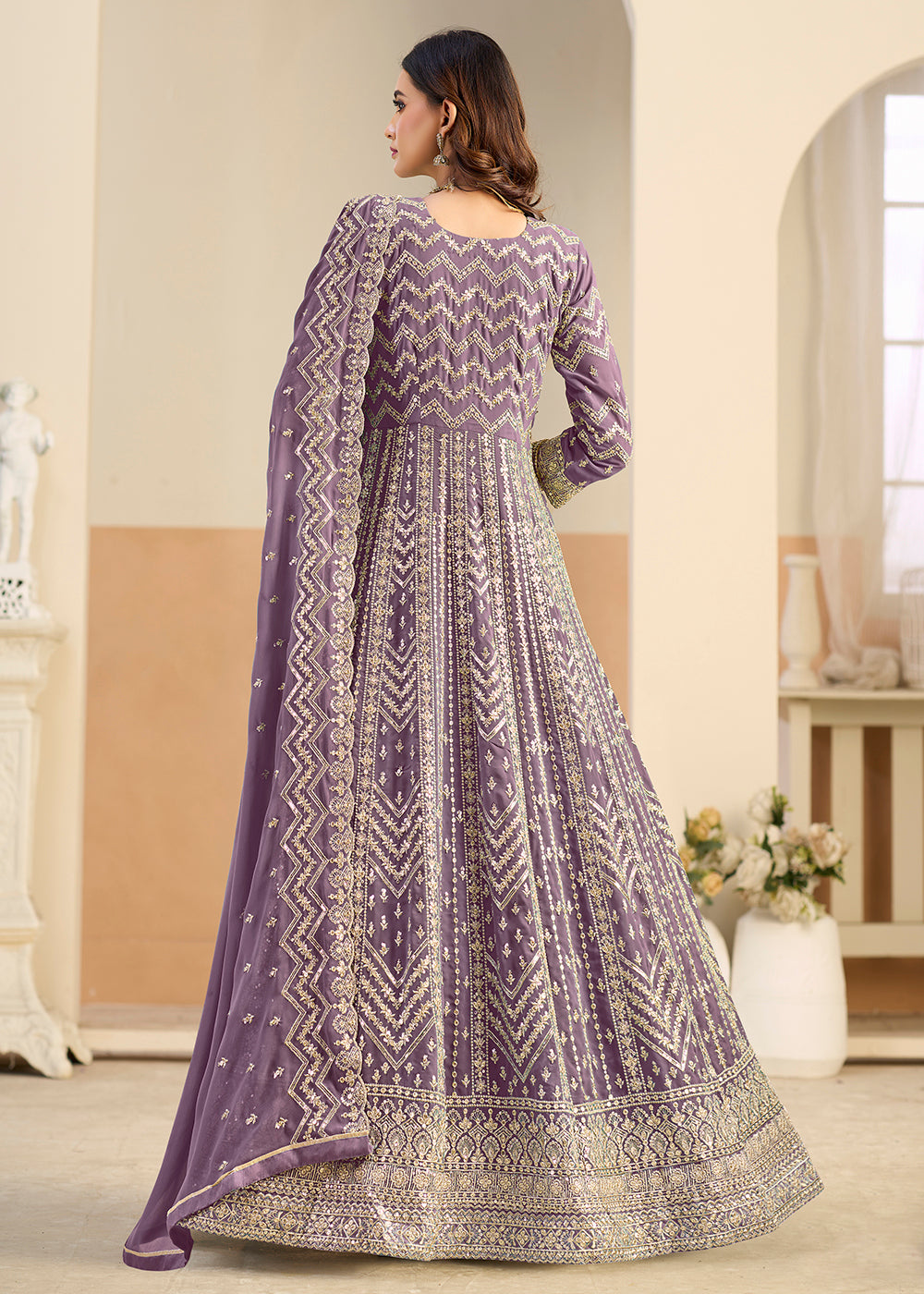 Buy Faux Georgette Pastel Lavender Wedding Anarkali Suit Online in US, UK, Sweden, Denmark, Greece, Germany, Canada, Austria, Singapore, UAE & Worldwide at Empress.