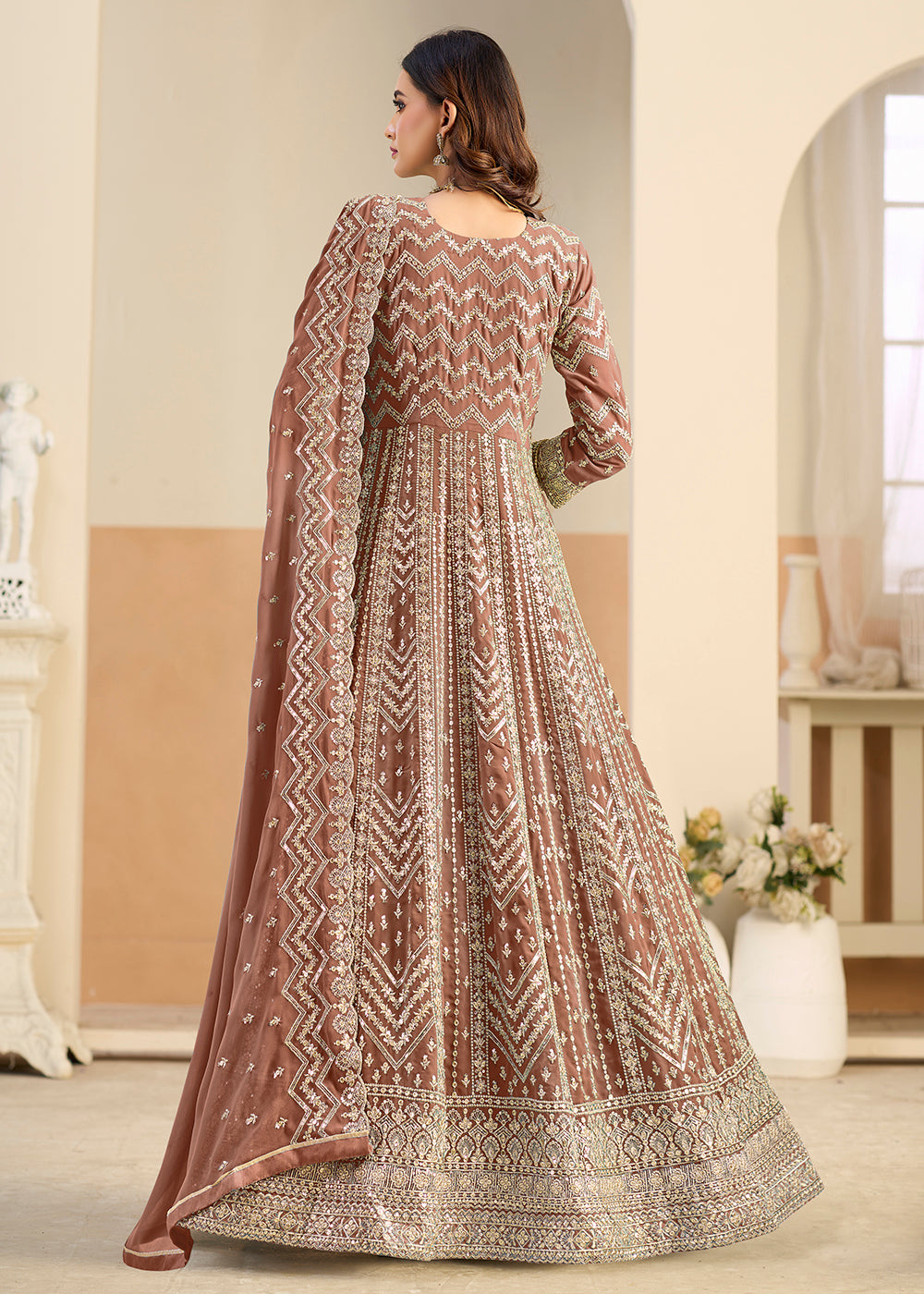 Buy Faux Georgette Pastel Brown Wedding Anarkali Suit Online in US, UK, Sweden, Denmark, Greece, Germany, Canada, Austria, Singapore, UAE & Worldwide at Empress