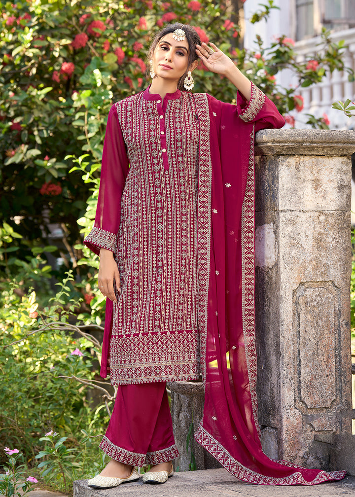 Buy Now Thread & Sequins Embroidered Pink Pant Style Salwar Suit Online in USA, UK, Canada, Germany, Australia & Worldwide at Empress Clothing.