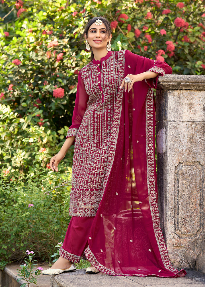 Buy Now Thread & Sequins Embroidered Pink Pant Style Salwar Suit Online in USA, UK, Canada, Germany, Australia & Worldwide at Empress Clothing.