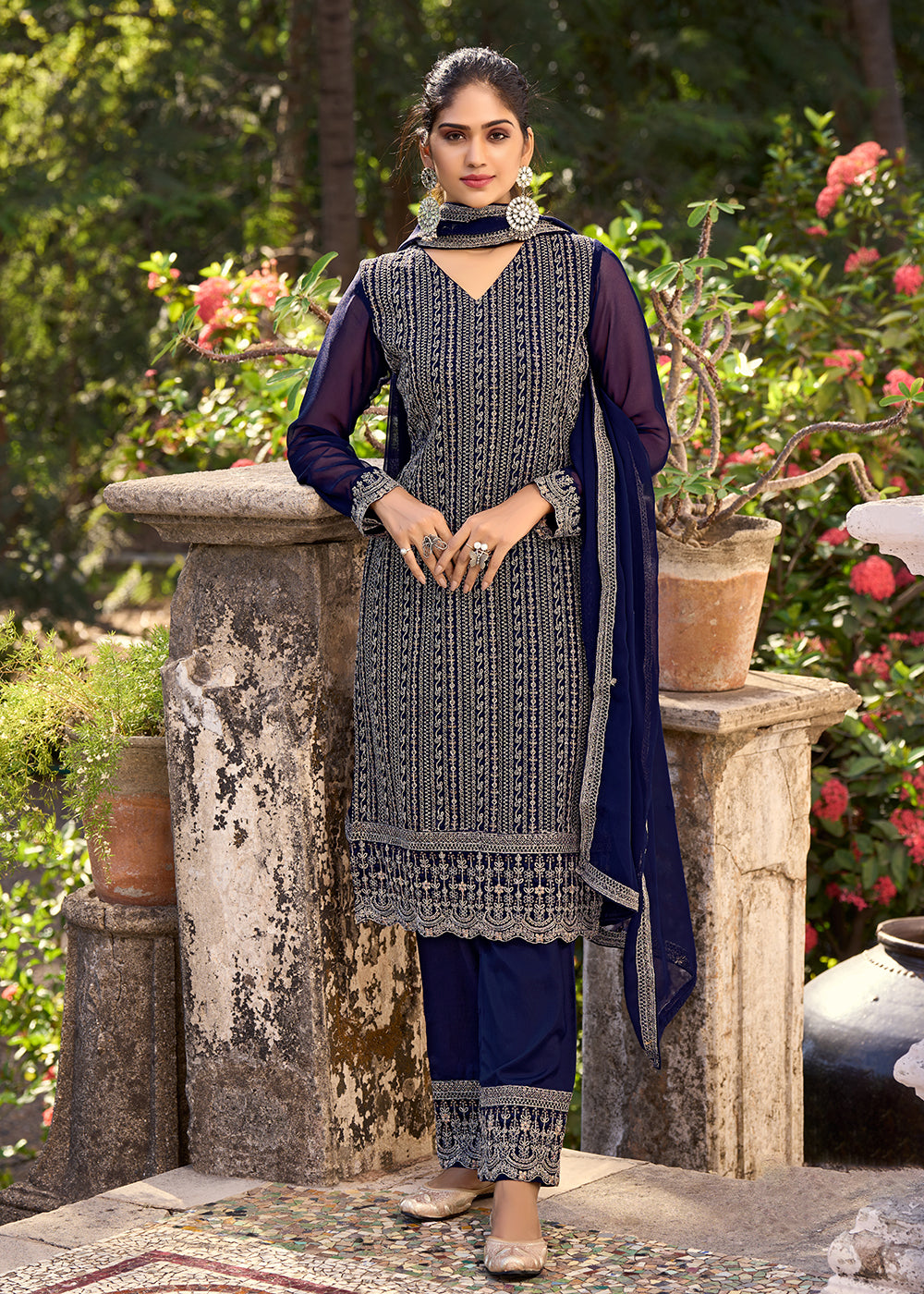 Buy Now Thread & Sequins Embroidered Blue Pant Style Salwar Suit Online in USA, UK, Canada, Germany, Australia & Worldwide at Empress Clothing.