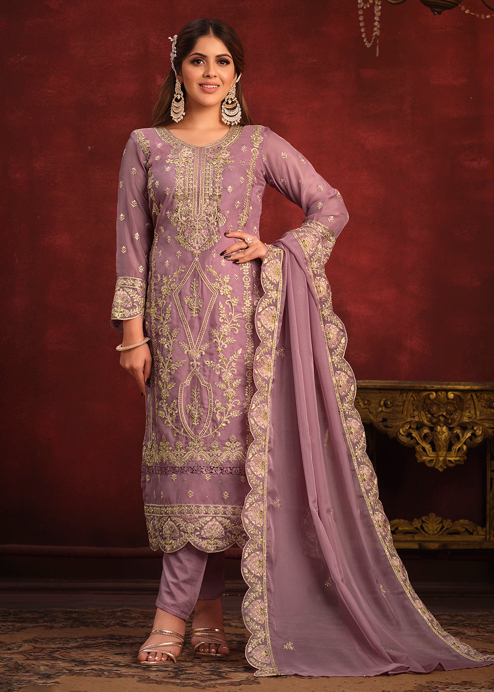 Buy Now Viscose Organza Purple Zari & Sequins Festive Salwar Suit Online in USA, UK, Canada, Germany, Australia & Worldwide at Empress Clothing.