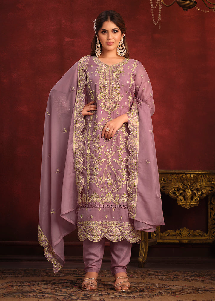Buy Now Viscose Organza Purple Zari & Sequins Festive Salwar Suit Online in USA, UK, Canada, Germany, Australia & Worldwide at Empress Clothing.