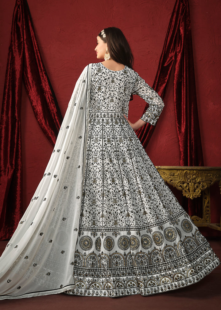 Buy Now Stunning White Front & Back Embroidered Trendy Anarkali Suit Online in USA, UK, Australia, New Zealand, Canada & Worldwide at Empress Clothing. 