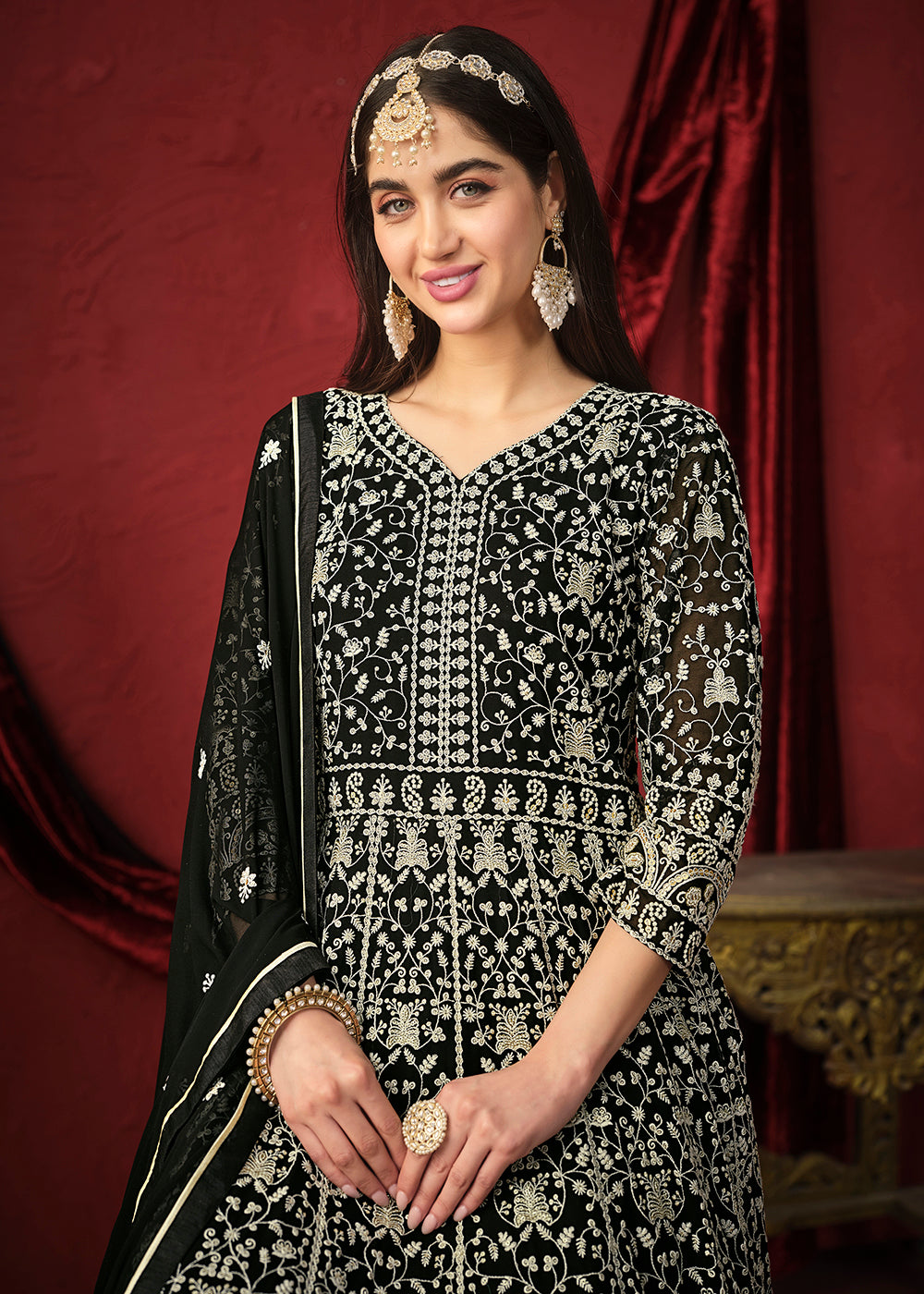 Buy Now Stunning Black Front & Back Embroidered Trendy Anarkali Suit Online in USA, UK, Australia, New Zealand, Canada & Worldwide at Empress Clothing. 