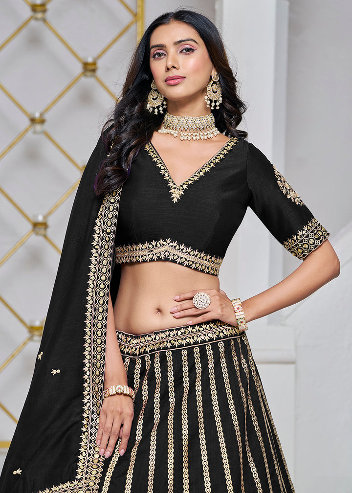 Buy Now Art Silk Black Embroidered Festive Lehenga Choli Online in USA, UK, Canada, UAE & Worldwide at Empress Clothing.