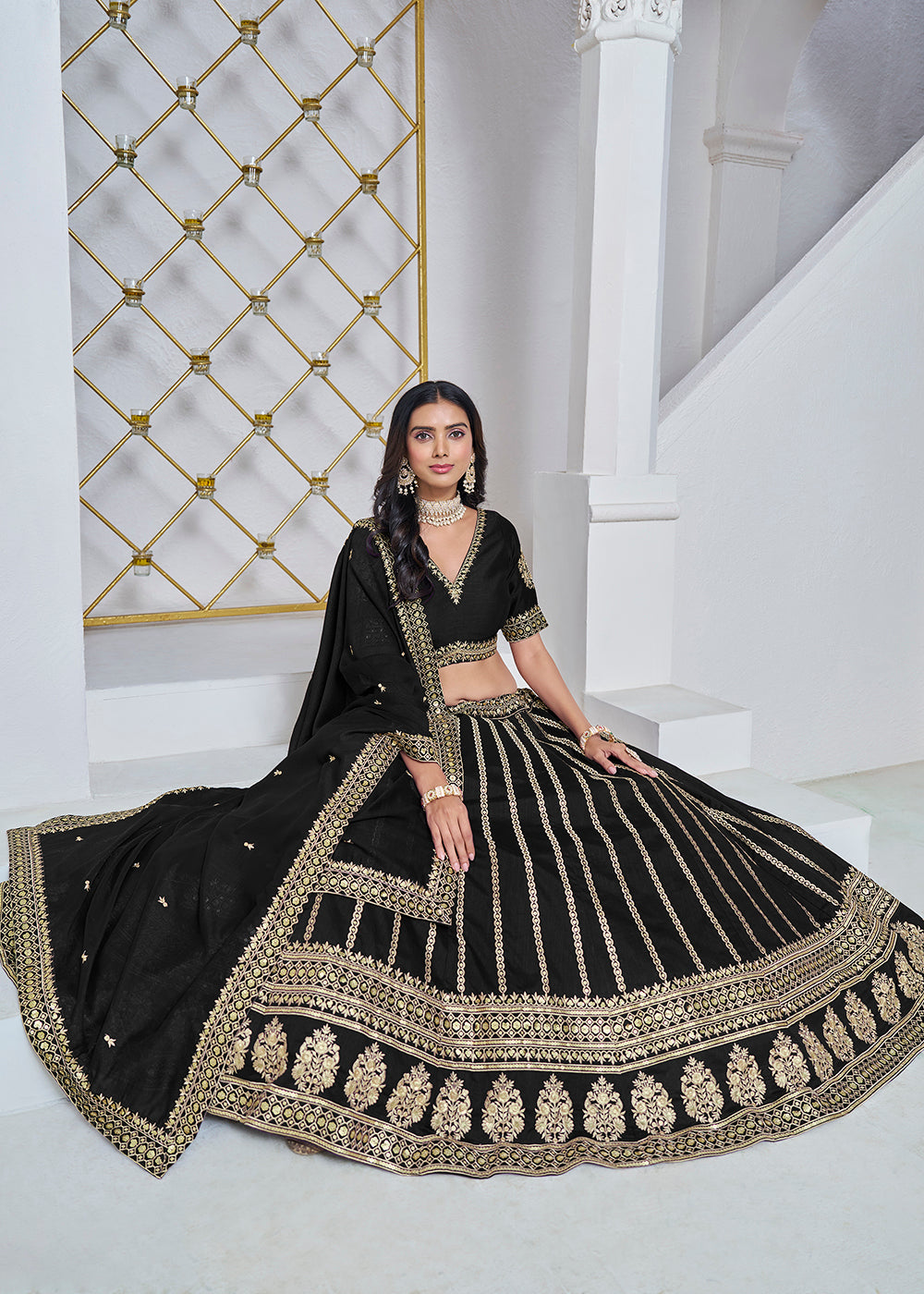 Buy Now Art Silk Black Embroidered Festive Lehenga Choli Online in USA, UK, Canada, UAE & Worldwide at Empress Clothing.