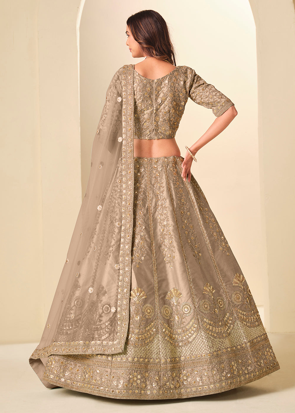 Buy Now Brown Gold Embroidered Art Silk Wedding Lehenga Choli Online in USA, UK, France, Swiss, Netherlands, Germany, Italy, Qatar, UAE & Worldwide at Empress.