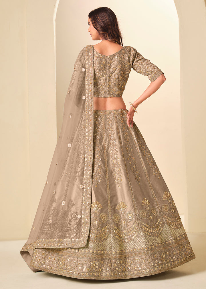 Buy Now Brown Gold Embroidered Art Silk Wedding Lehenga Choli Online in USA, UK, France, Swiss, Netherlands, Germany, Italy, Qatar, UAE & Worldwide at Empress.
