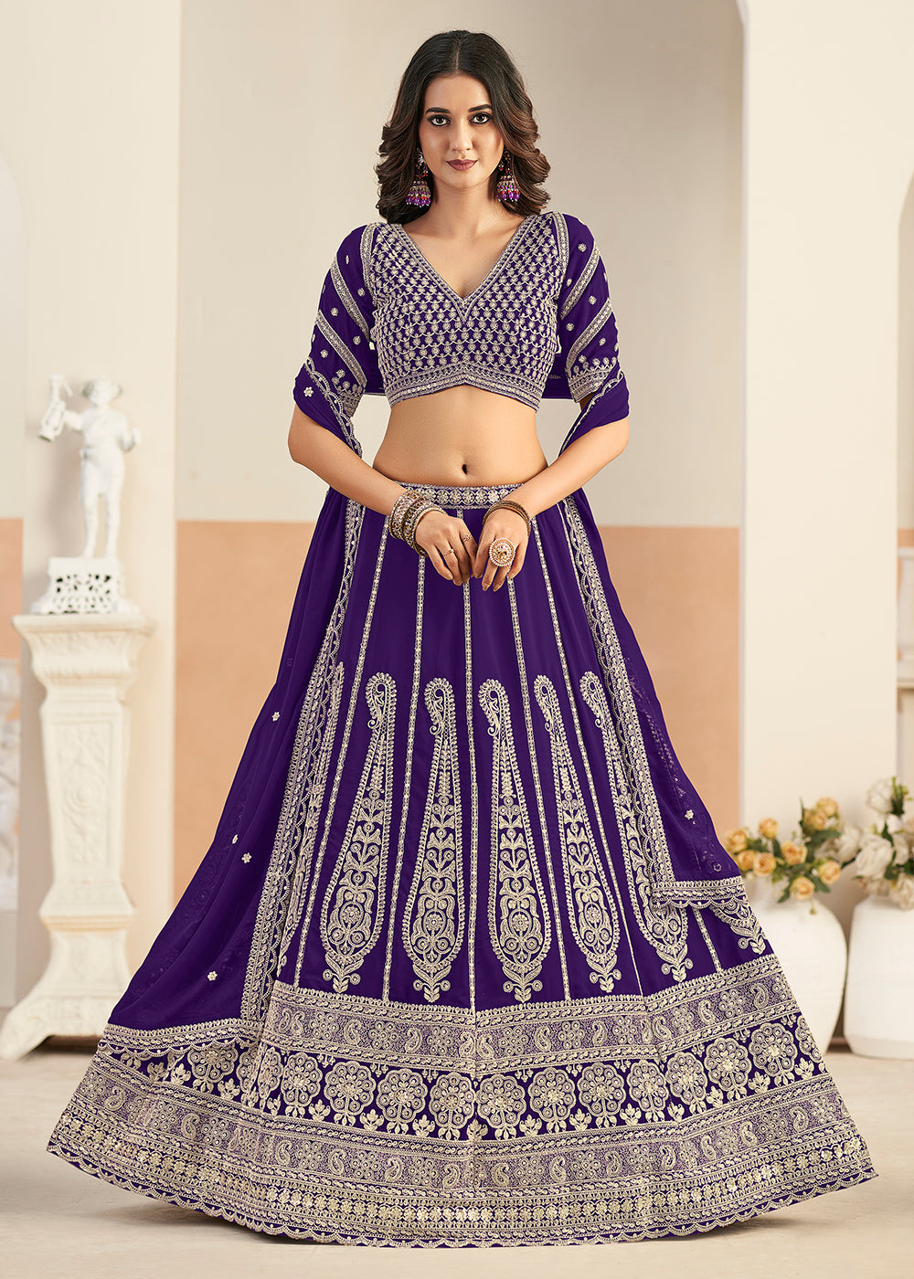Buy Now Purple Faux Georgette Embroidery Lehenga Choli Online in US, UK, France, Swiss, Netherlands, Germany, Italy, Canada, Australia & Worldwide at Empress.