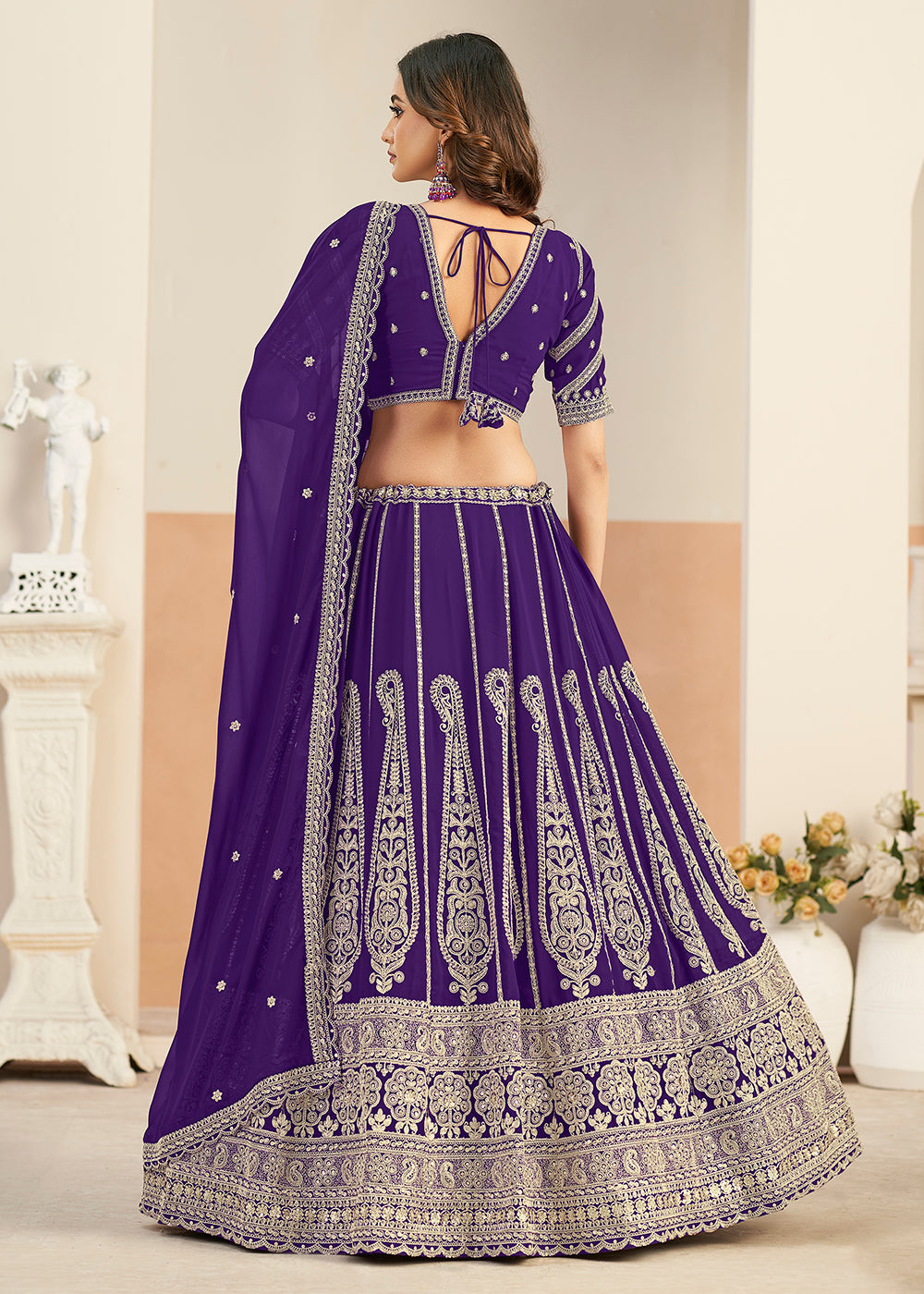 Buy Now Purple Faux Georgette Embroidery Lehenga Choli Online in US, UK, France, Swiss, Netherlands, Germany, Italy, Canada, Australia & Worldwide at Empress.