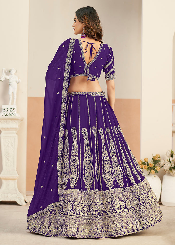 Buy Now Purple Faux Georgette Embroidery Lehenga Choli Online in US, UK, France, Swiss, Netherlands, Germany, Italy, Canada, Australia & Worldwide at Empress.